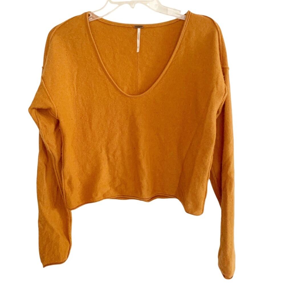 Free People Burnt Orange Stellar Cashmere V Neck Pullover X Small - Picture 2 of 5